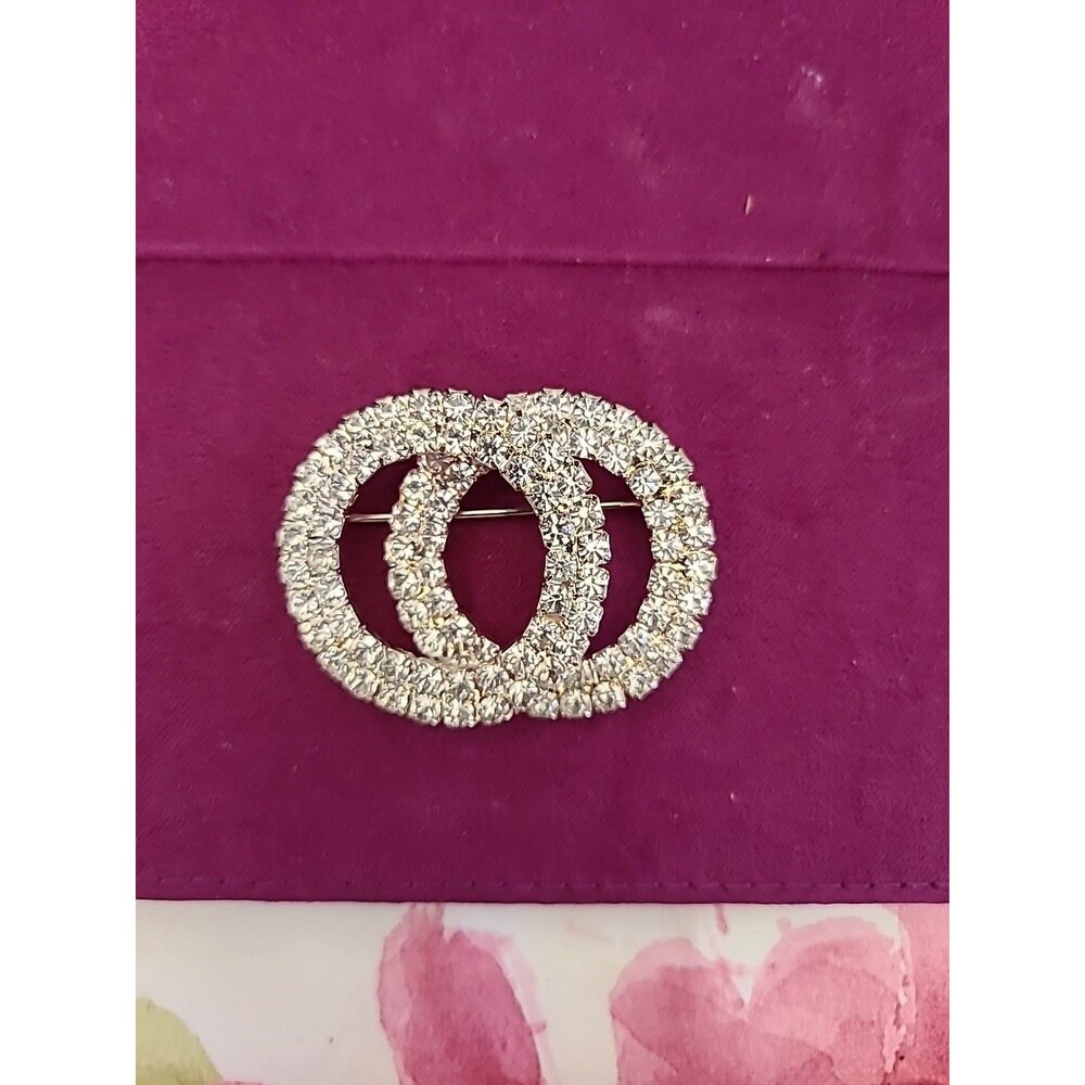 Conjoined Double Circle Rhinestone Pin Brooch Jewelry Bling Read